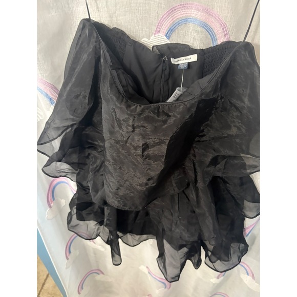 American Eagle Black Tiered Ruffle Mini Dress Strapless Babydoll XS New - Picture 4 of 5